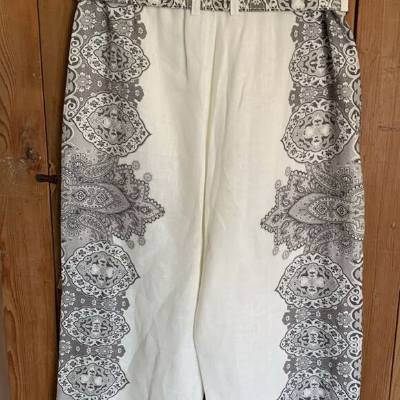 Johnny Was black/white paisley print linen/silk high waisted wide leg slacks - Picture 10 of 13